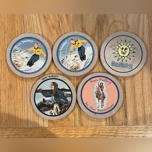 5 Vintage Sun Valley Coasters Skiing Woman Horse Riding Woman Sun